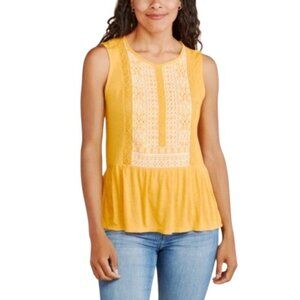 Lucky Brand Embroidered Peplum Golden Glow Multi Scoop Neck Top